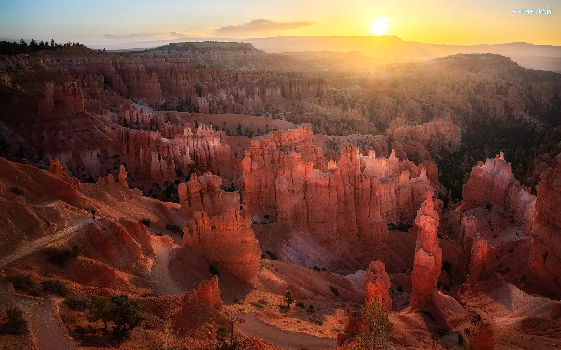 Skały, Park Narodowy Bryce Canyon, Kanion, Wschód słońca, Utah, Stany Zjednoczone
