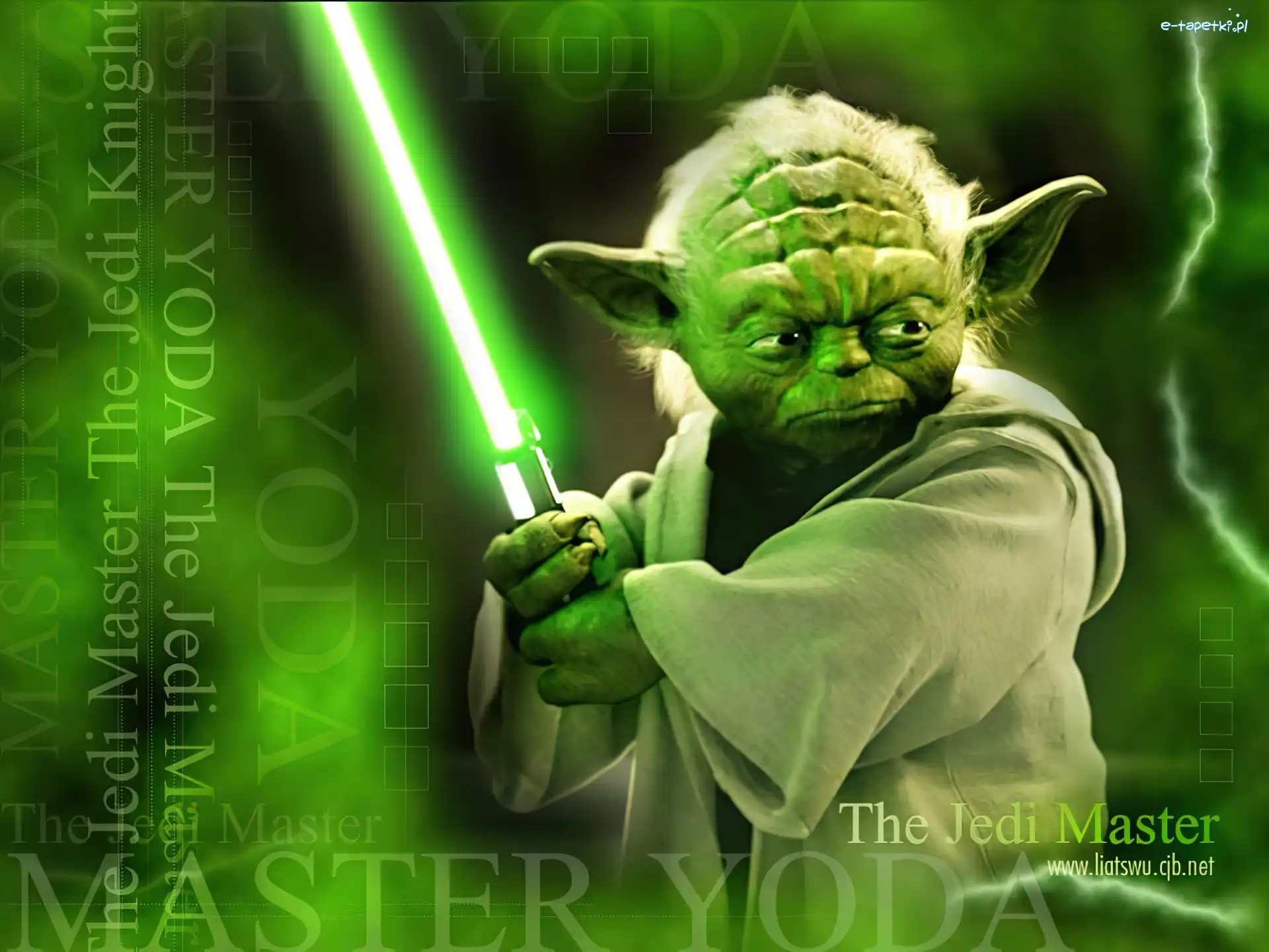 Star Wars, Yoda, zielony, napisy, laser