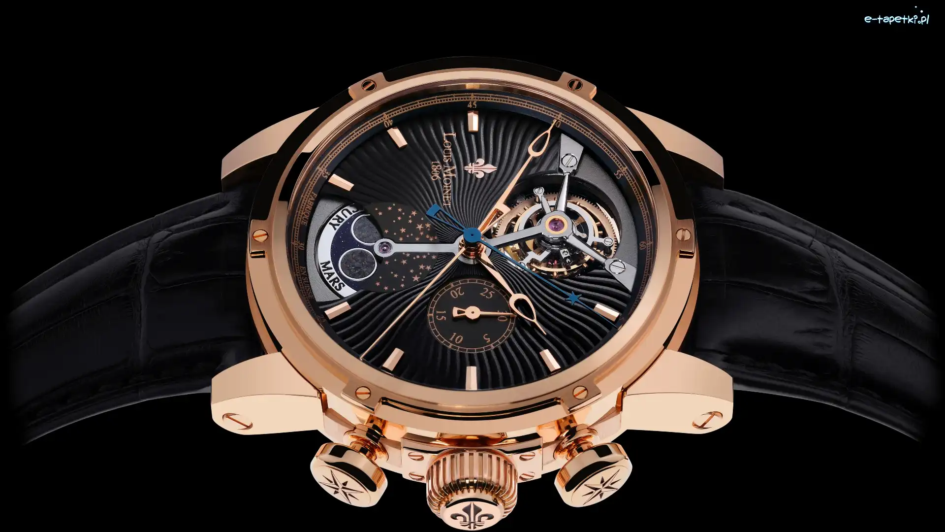 Tło, Louis Moinet, Skórzany, Męski, Zegarek, Czarne, Pasek