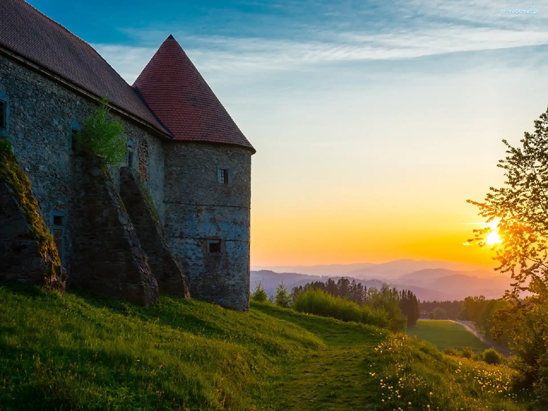 Burg Piberstein, Zachód słońca, Austria, Zamek
