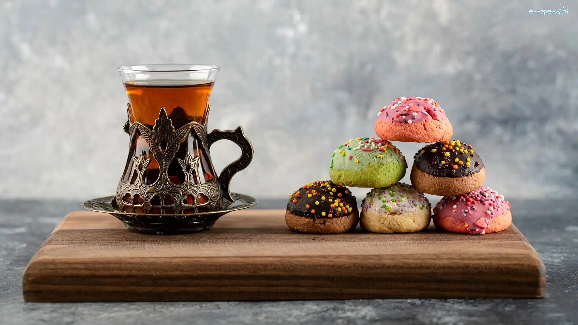 Szklanka, Deska, Pączki, Herbata
