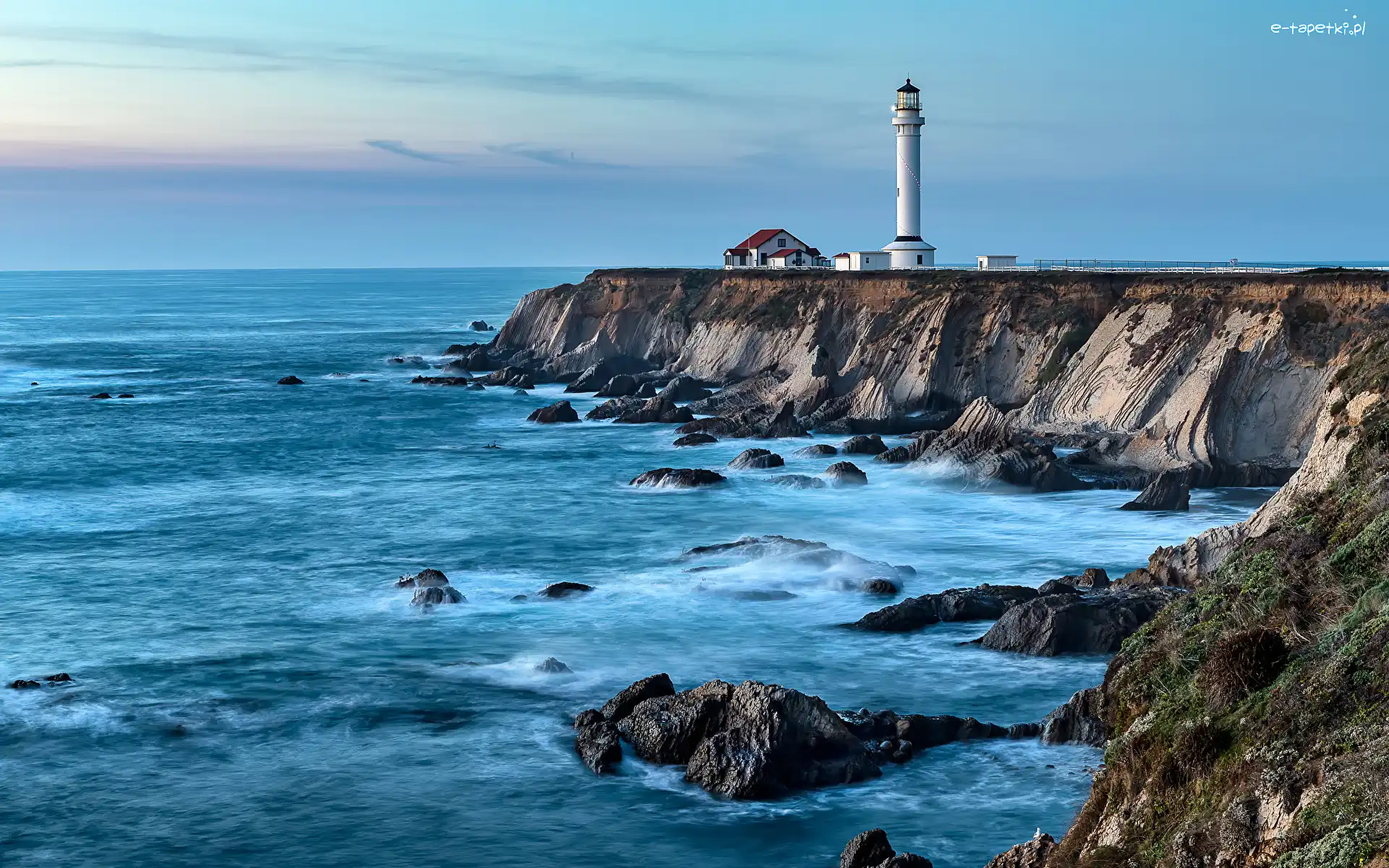 Latarnia morska, Morze, Stany Zjednoczone, Kalifornia, Skały, Point Arena Lighthouse, Hrabstwo Mendocino, Wybrzeże