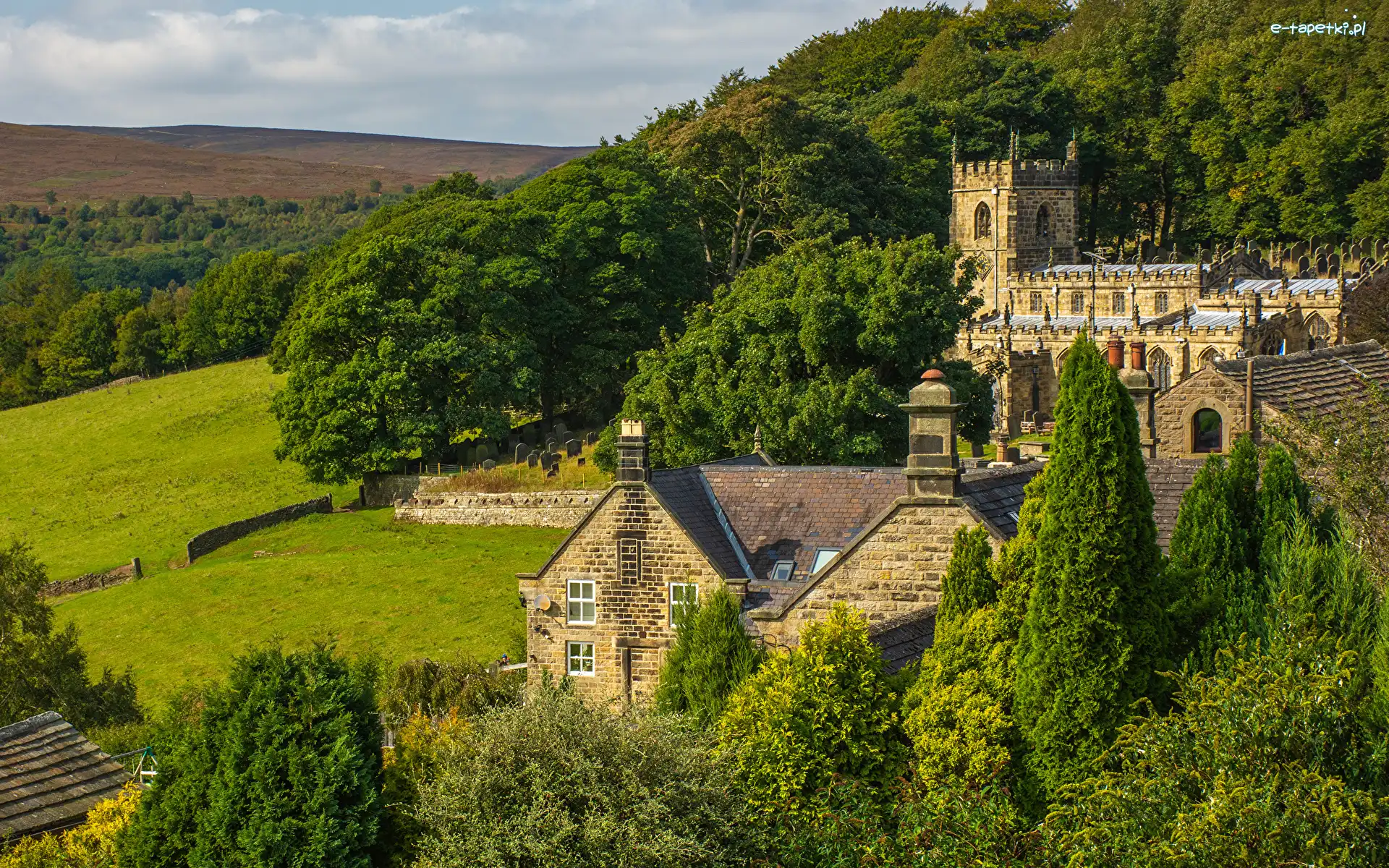 Wieża, High Bradfield, Kościół św Mikołaja, Drzewa, South Yorkshire, Anglia