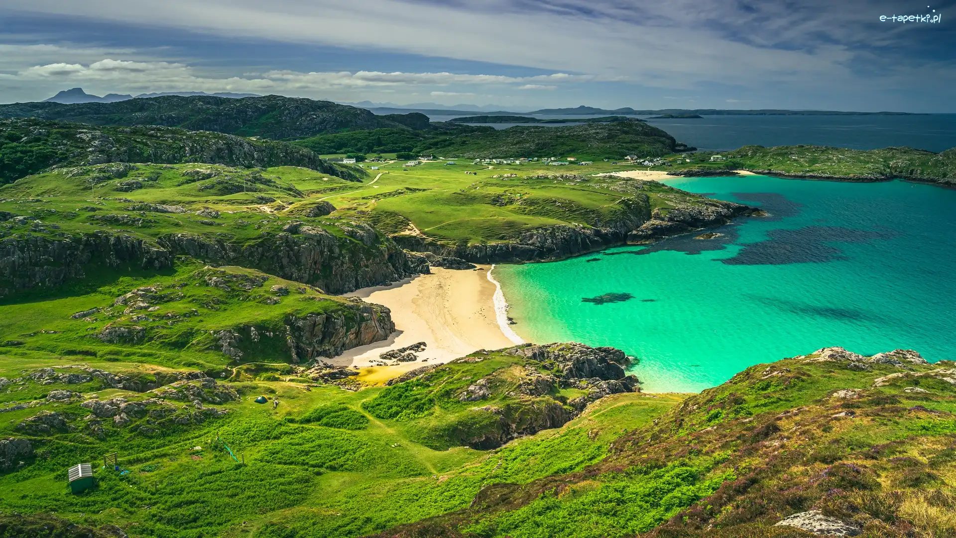Góry, Zatoka, Szkocja, Achmelvich Beach, Achmelvich Bay, Skały, Plaża, Morze