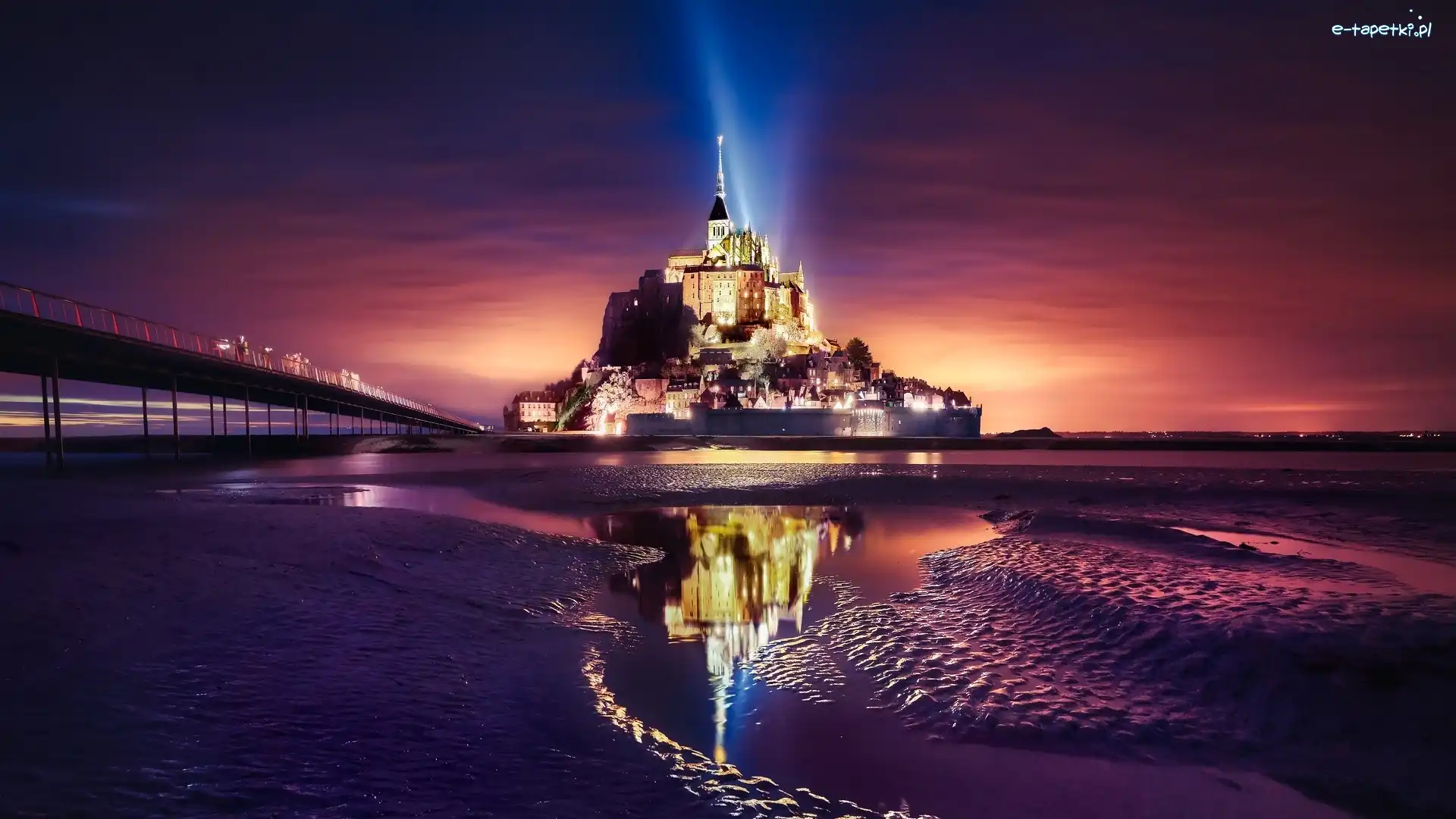 Normandia, Mont Saint Michel, Światła, Francja, Klasztor, Opactwo św Archanioła