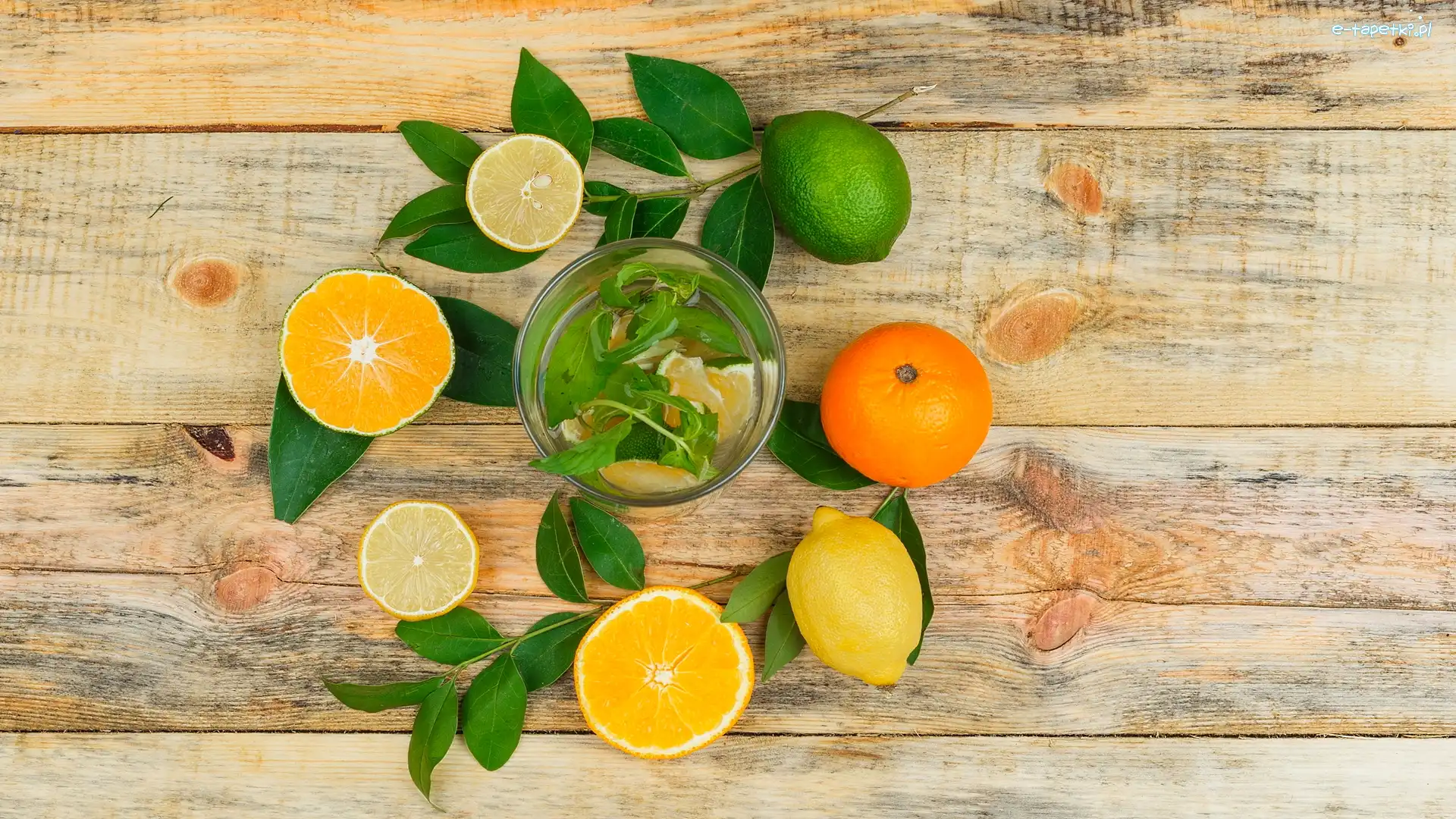 Szklanka, Limonka, Lemoniada, Deski, Cytryny, Pomarańcze