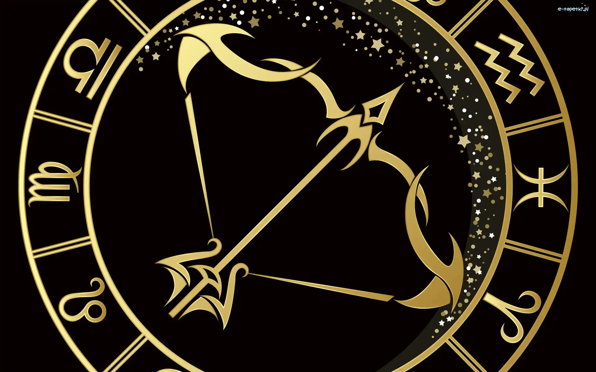 Czarne, Zodiaku, Strzelec, Tło, Znak, Złoty