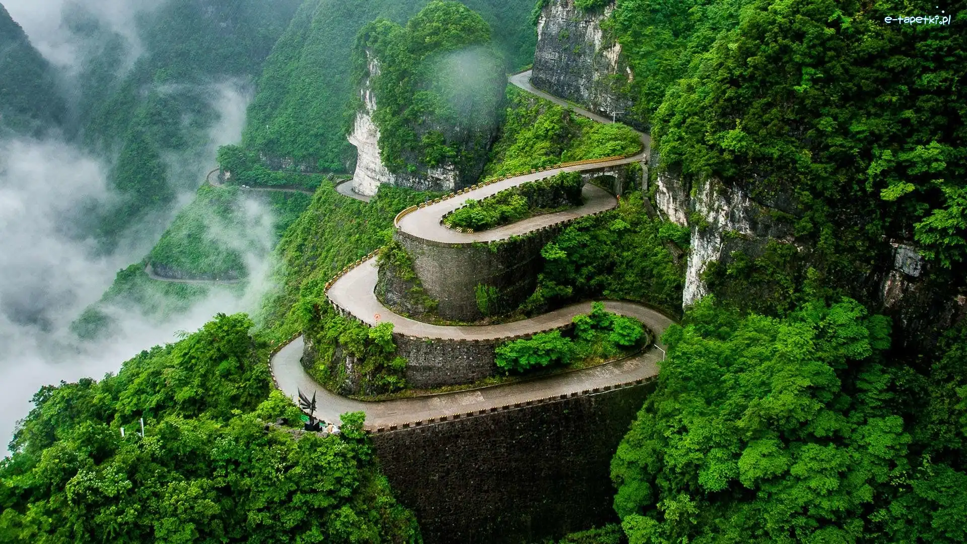 Droga, Kręta, Góra Tianmen, Góry, Zalesione, Chiny, Hunan, Drzewa, Zhangjiajie National Forest Park