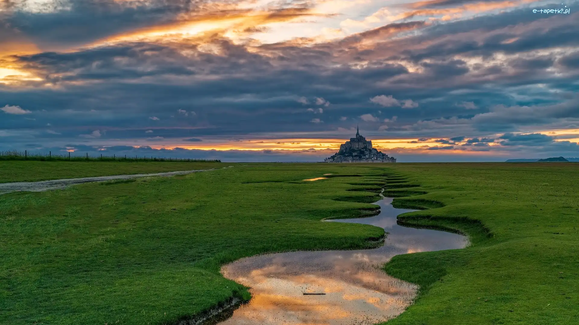 Francja, Klasztor, Opactwo św Archanioła, Rozlewisko, Łąki, Normandia, Mont Saint Michel