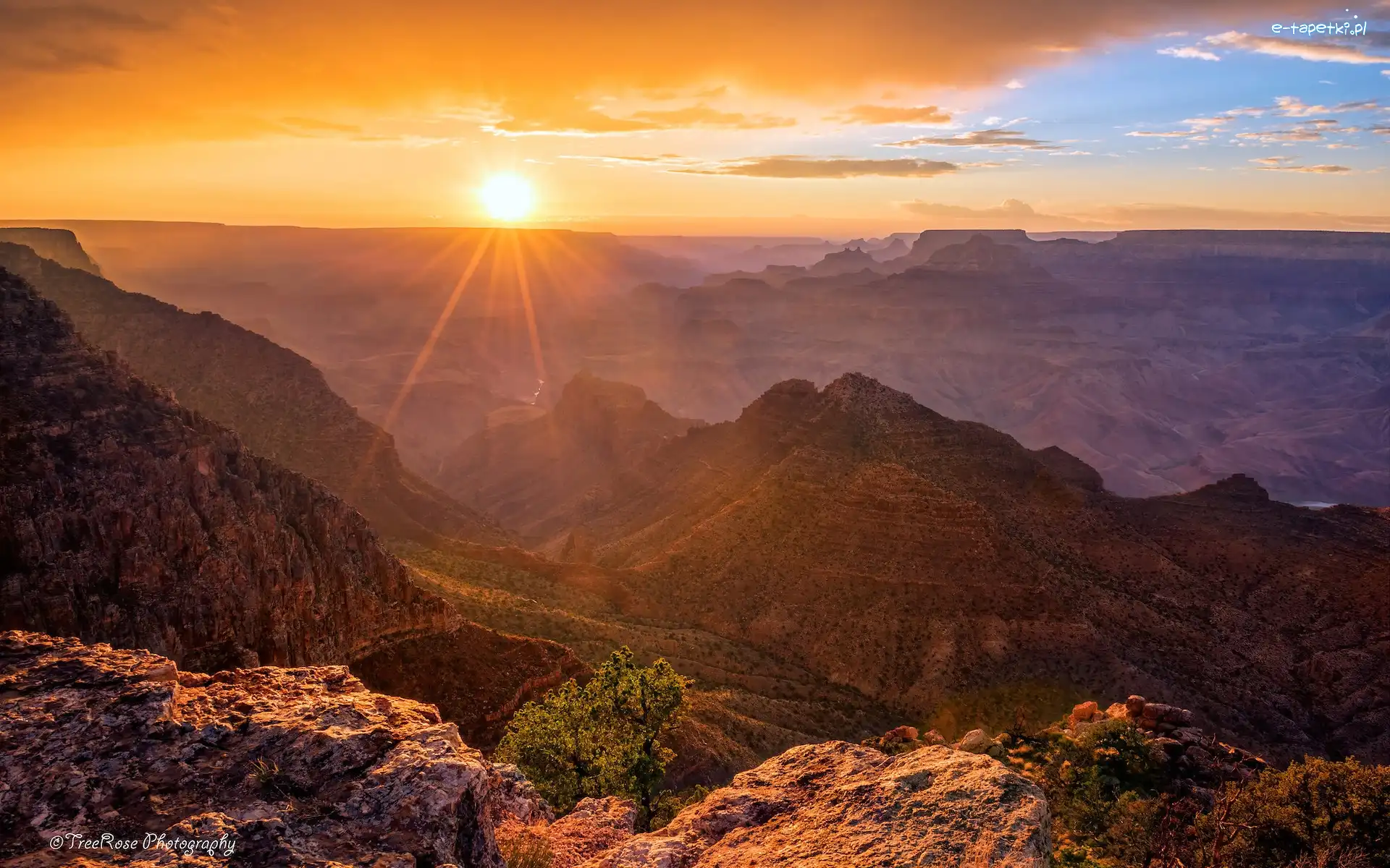 Skały, Wielki Kanion Kolorado, Grand Canyon, Zachód słońca, Park Narodowy Wielkiego Kanionu, Stany Zjednoczone