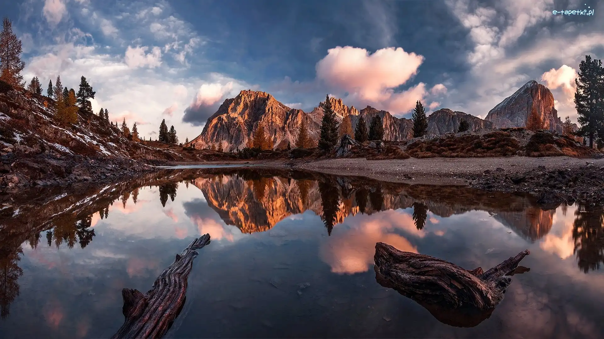 Drzewa, Lago Limides, Dolomity, Alpy, Góry, Włochy, Tyrol, Jezioro, Odbicie