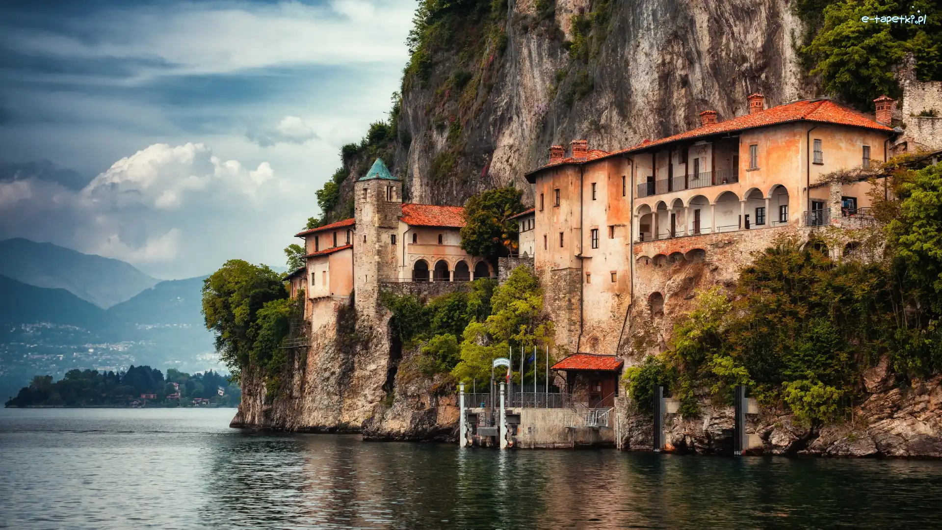 Skała, Kościół, Włochy, Leggiuno, Santa Caterina del Sasso, Jezioro, Lago Maggiore, Klasztor