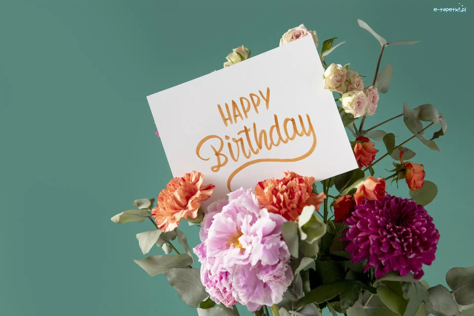 Napis, Biała, Kwiaty, Kolorowe, Kartka, Happy Birthday, Bukiet, Urodziny