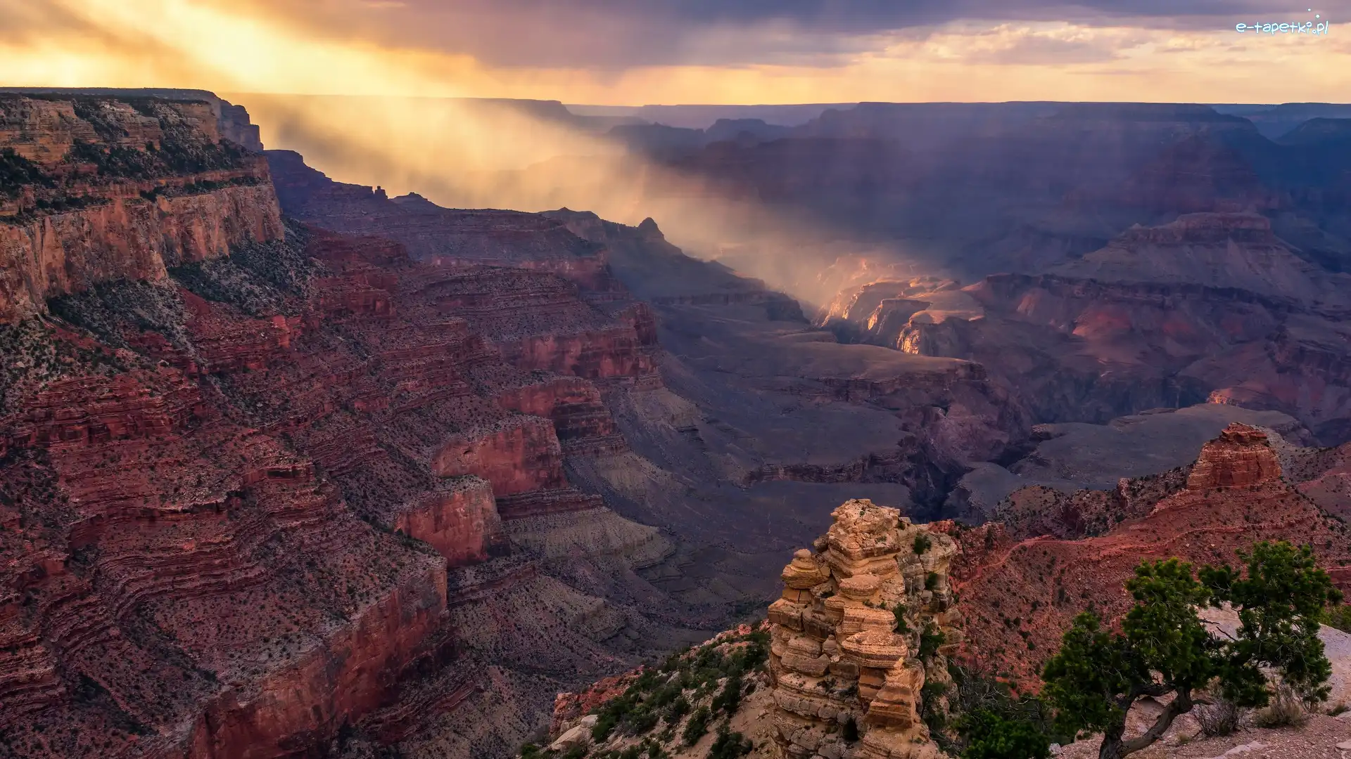 Grand Canyon, Park Narodowy Wielkiego Kanionu, Wielki Kanion Kolorado, Przebijające światło, Arizona, Stany Zjednoczone