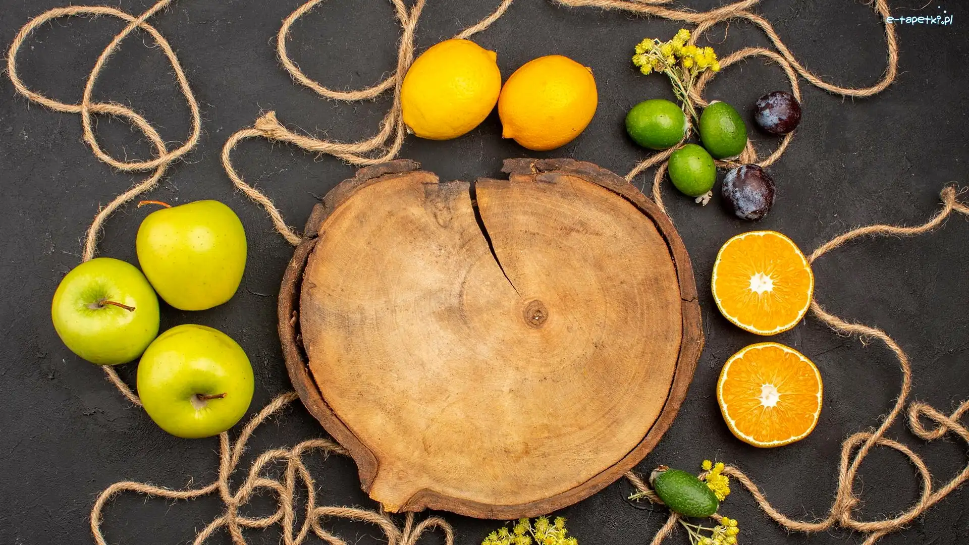 Sznurek, Limonki, Pomarańcze, Deska, Jabłka, Owoce