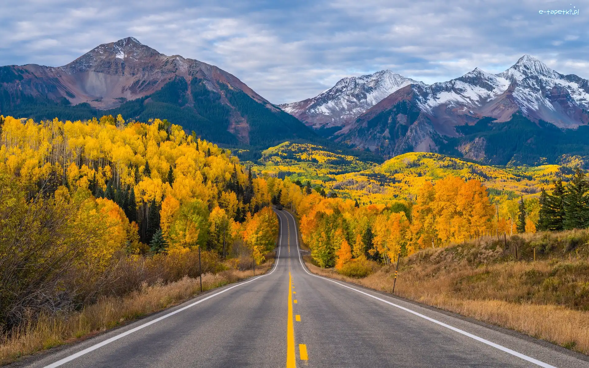 Góry, Kolorado, Droga, Jesień, Telluride, San Juan Mountains, Drzewa, Stany Zjednoczone