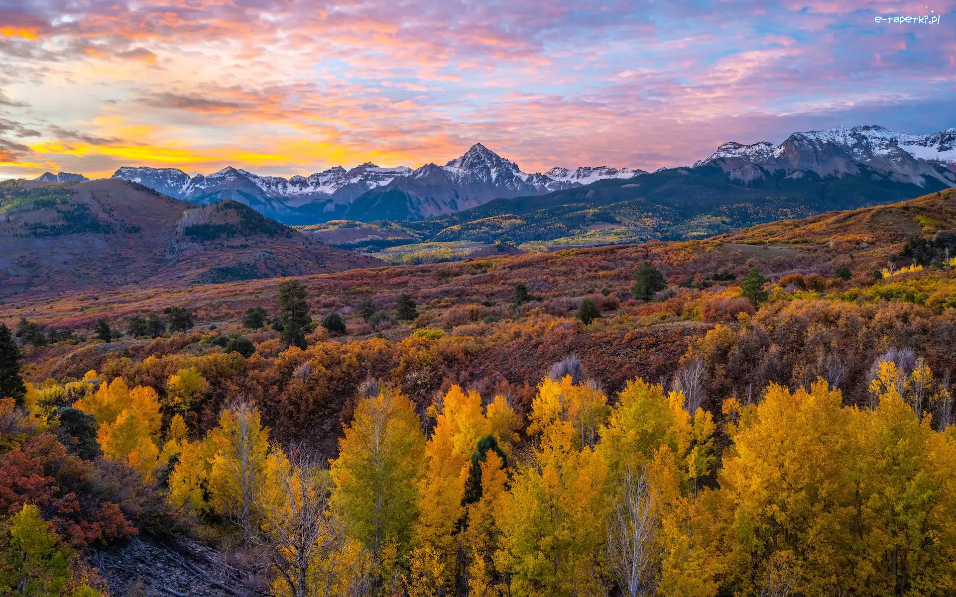 Lasy, Góry, San Juan Mountains, Kolorado, Stany Zjednoczone, Drzewa, Jesień