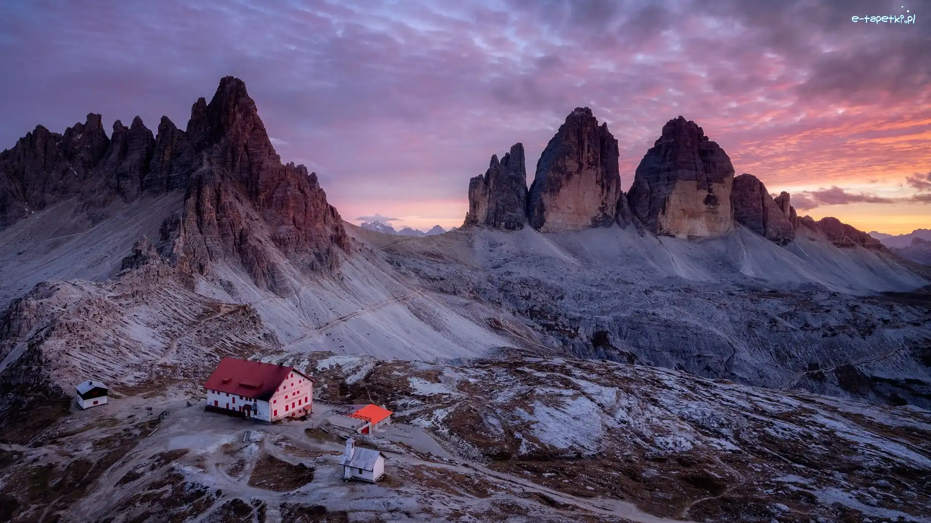 Dom, Tre Cime di Lavaredo, Dolomity, Chmury, Góry, Włochy