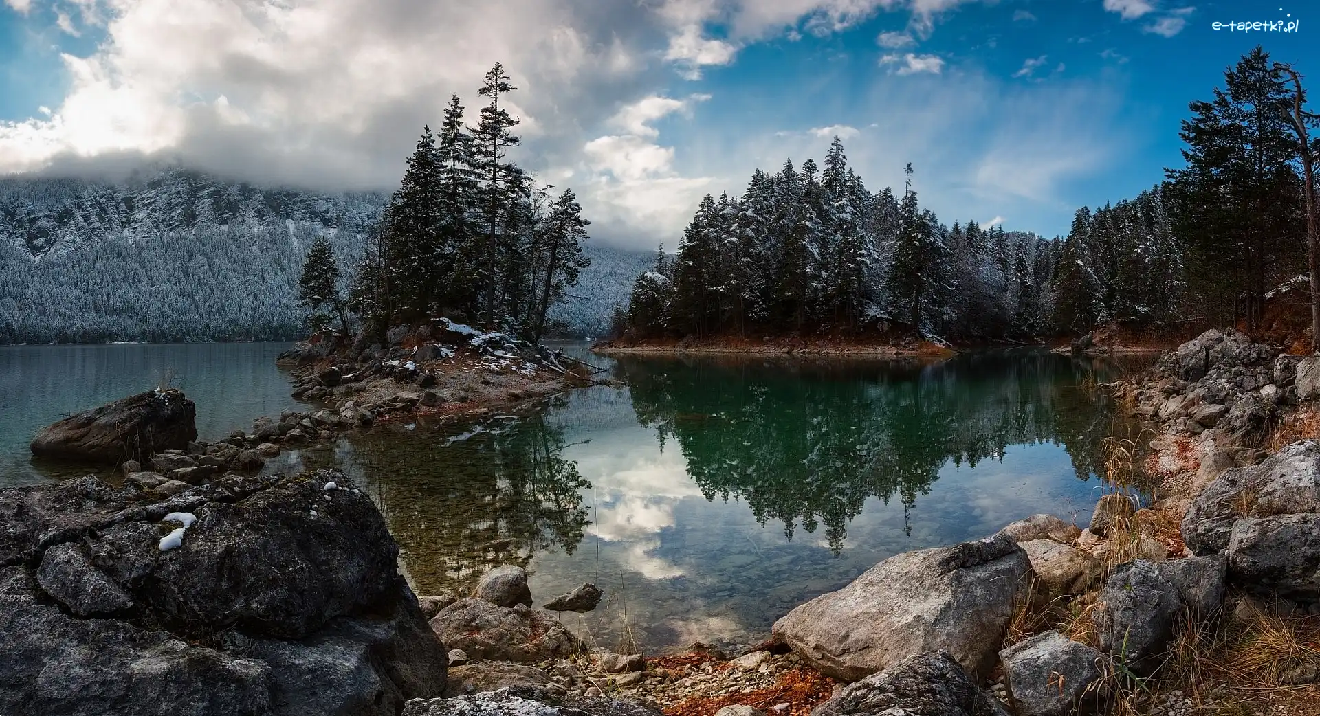 Hintersee, Jezioro, Góry, Bawaria, Niemcy, Kamienie, Skały, Alpy, Drzewa