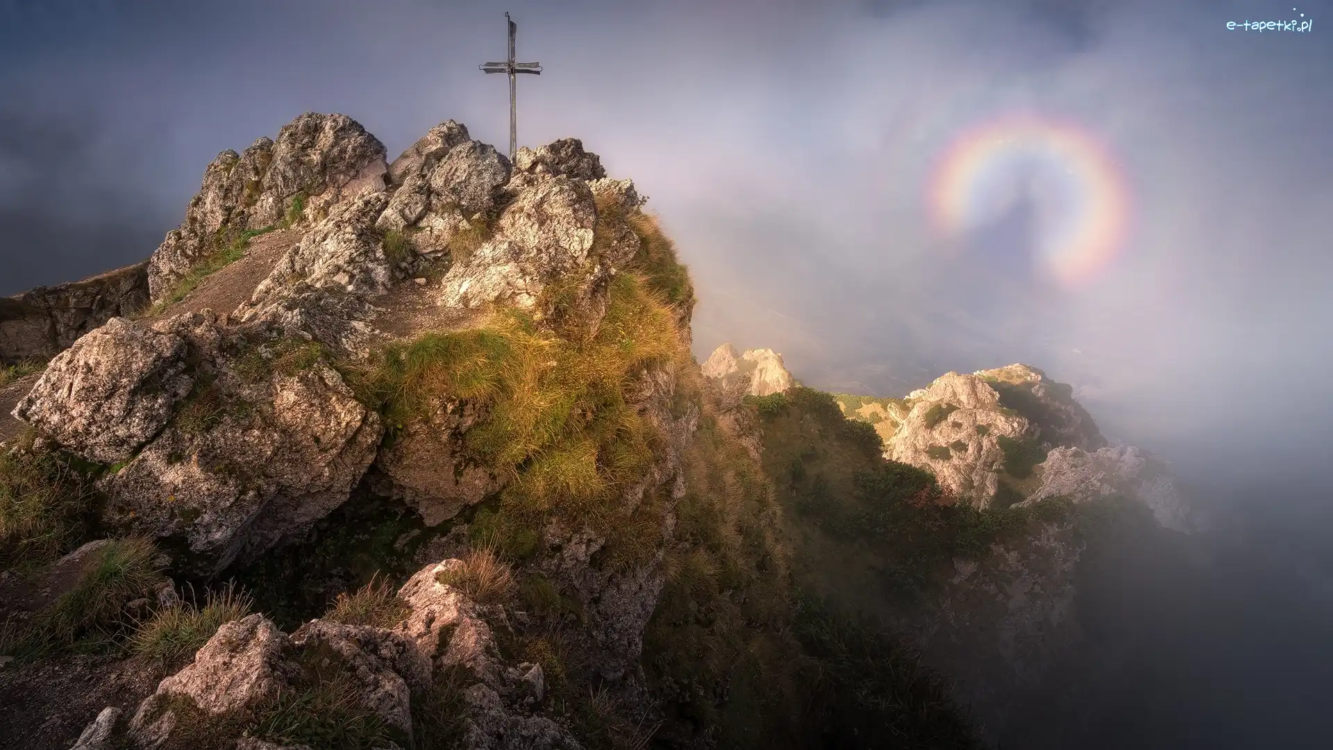 Góry, Krzyż, Skały, Tęcza, Mgła