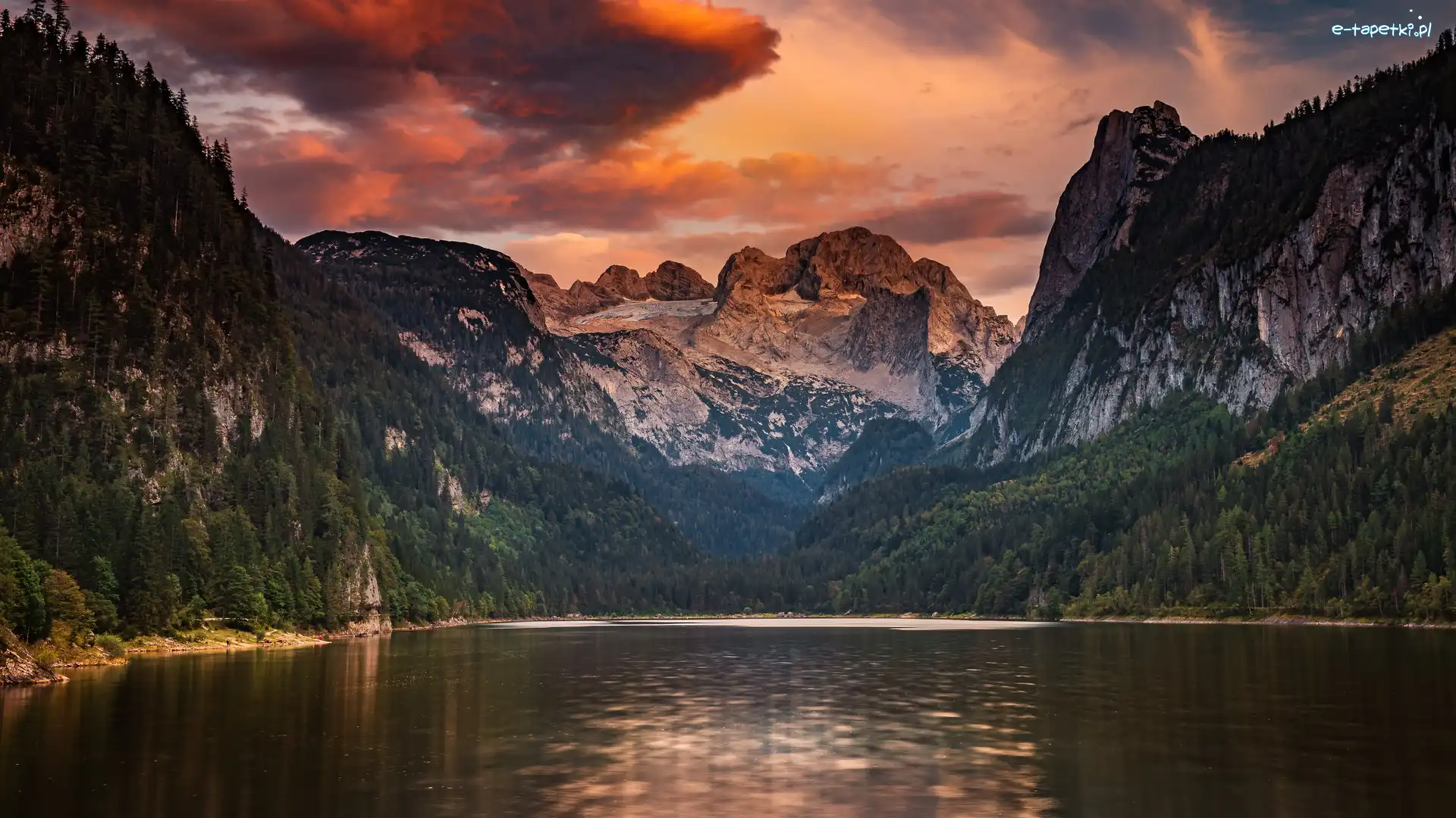 Austria, Lasy, Drzewa, Jezioro Gosauseen, Góry Dachstein, Gosau, Powiat Gmunden