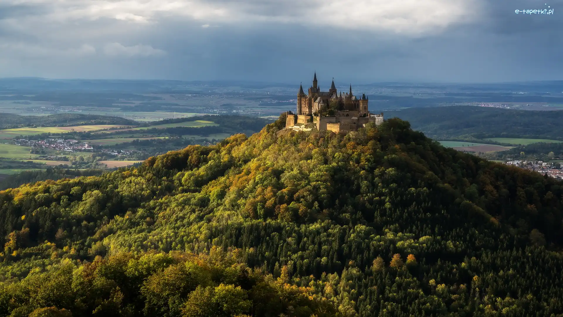 Niemcy, Drzewa, Lasy, Zamek Hohenzollern, Góra Hohenzollern, Badenia-Wirtembergia, Wzgórza
