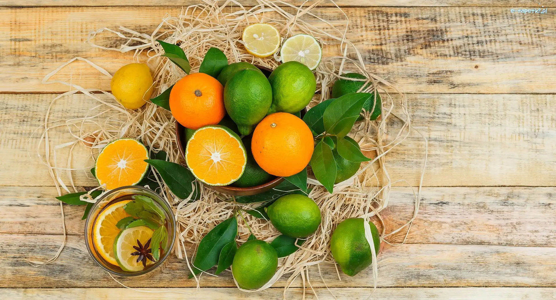 Owoce, Limonki, Pomarańcze, Deski, Listki