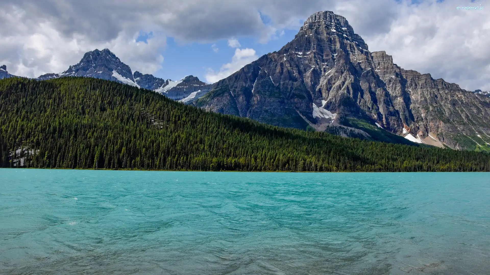 Góry, Waterfowl Lake, Park Narodowy Banff, Prowincja Alberta, Kanada, Drzewa, Mount Chephren, Jezioro, Góra