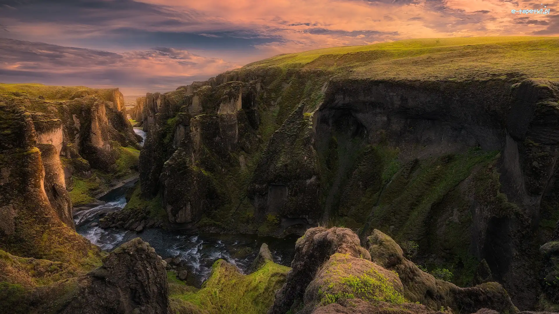 Góry, Skały, Kanion Fjadrargljufur, Islandia, Rzeka Fjadra