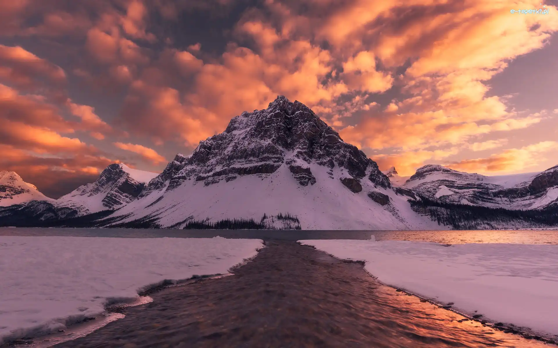Góry, Bow Lake, Kanada, Alberta, Park Narodowy Banff, Szczyt, Crowfoot Mountain, Jezioro