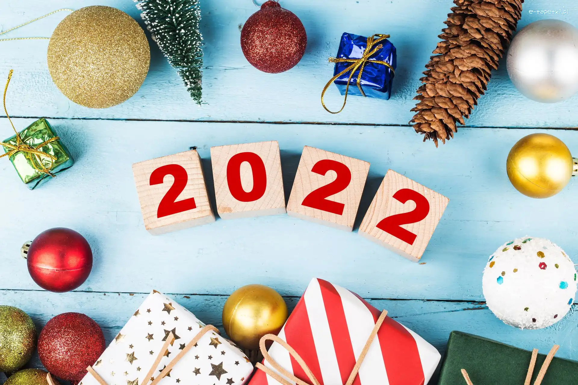 Bombki, 2022, Prezenty, Szyszka, Nowy Rok, Klocki