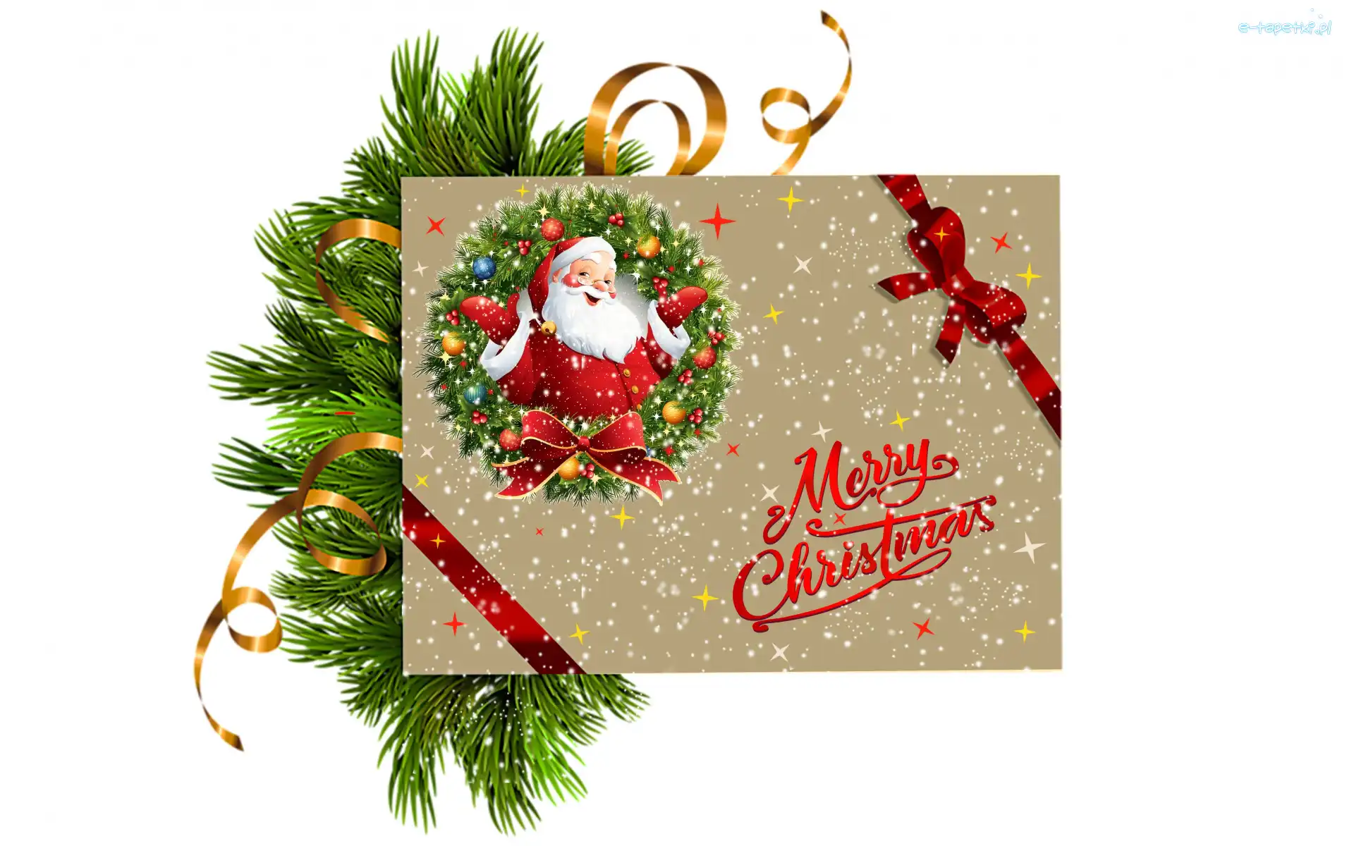 Napis, Gałązka, Mikołaj, Merry Christmas, Kartka, Boże Narodzenie