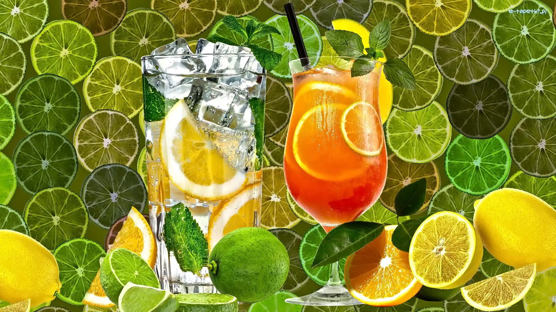 Napoje, Szklanka, 2D, Limonki, Kieliszek, Cytryny, Pomarańcze, Owoce