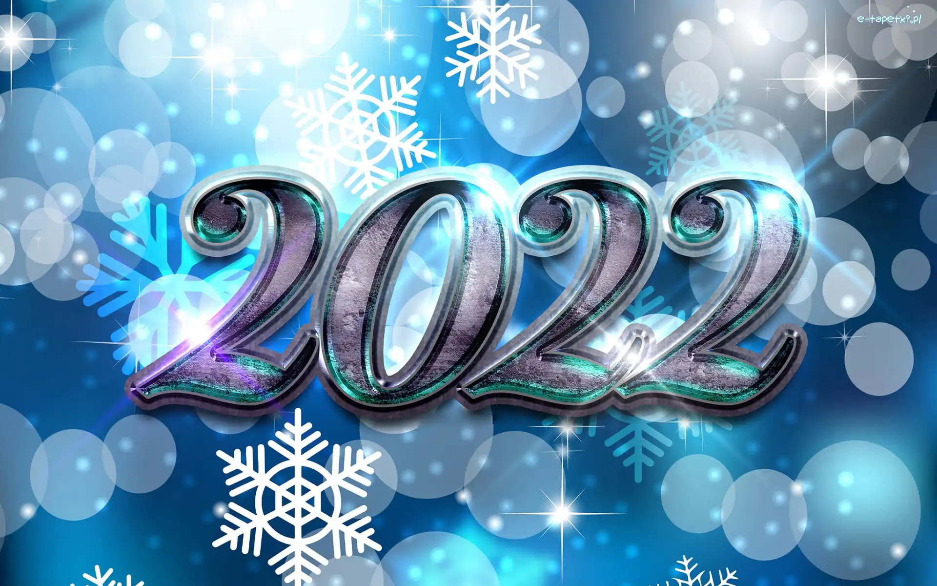 Nowy Rok, 2022, Data, Niebieskie tło, Śnieżynki