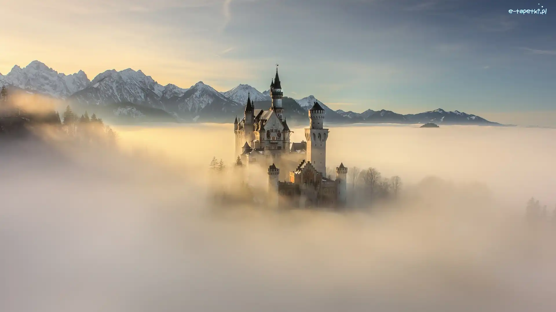 Niemcy, Zamek Neuschwanstein, Bawaria, Mgła, Góry