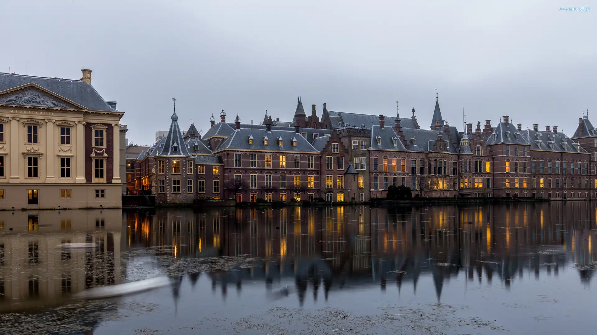 Holandia, Domy, Haga, Staw Hofvijver, Binnenhof