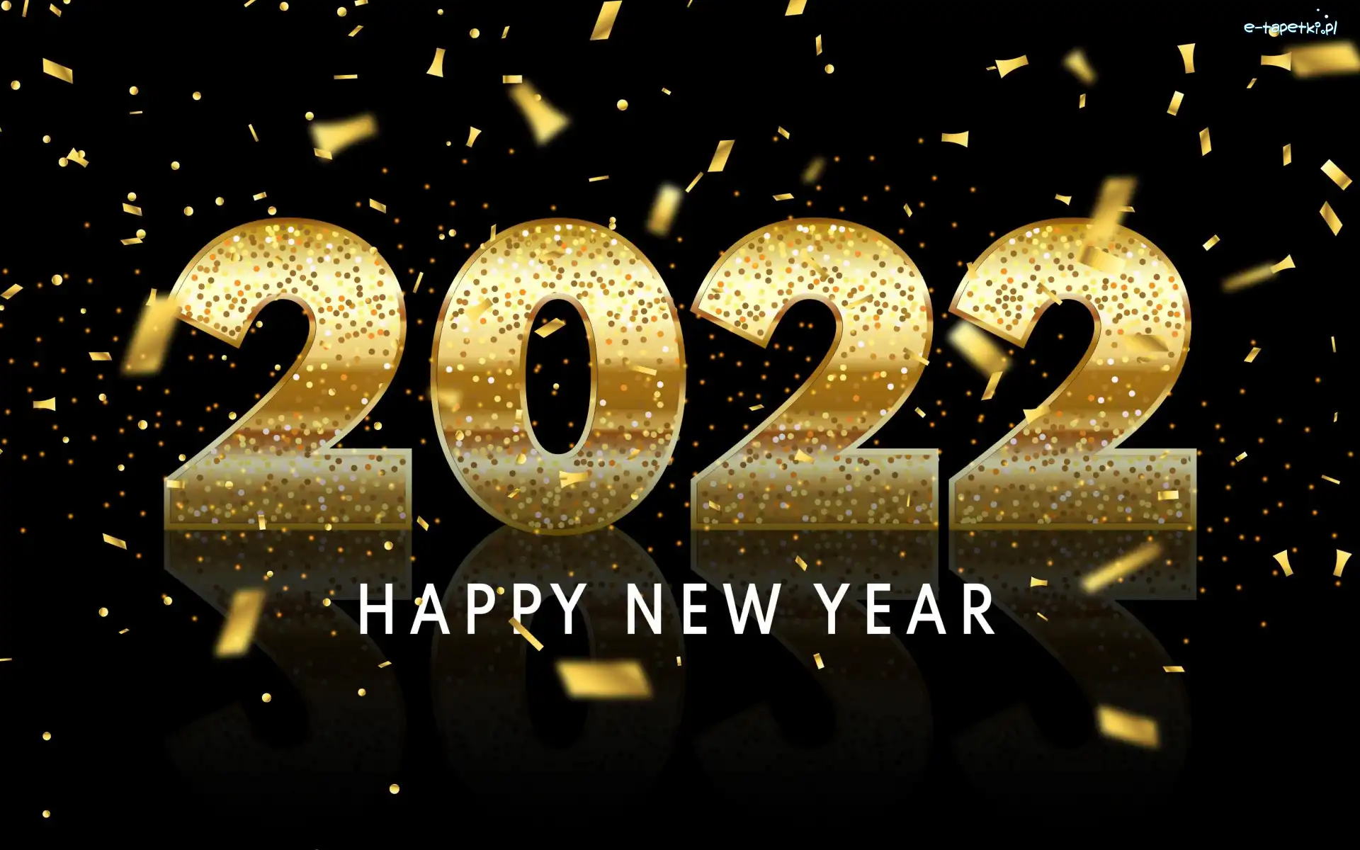 Happy New Year, 2022, Napis, Czarne tło, Data, Nowy Rok