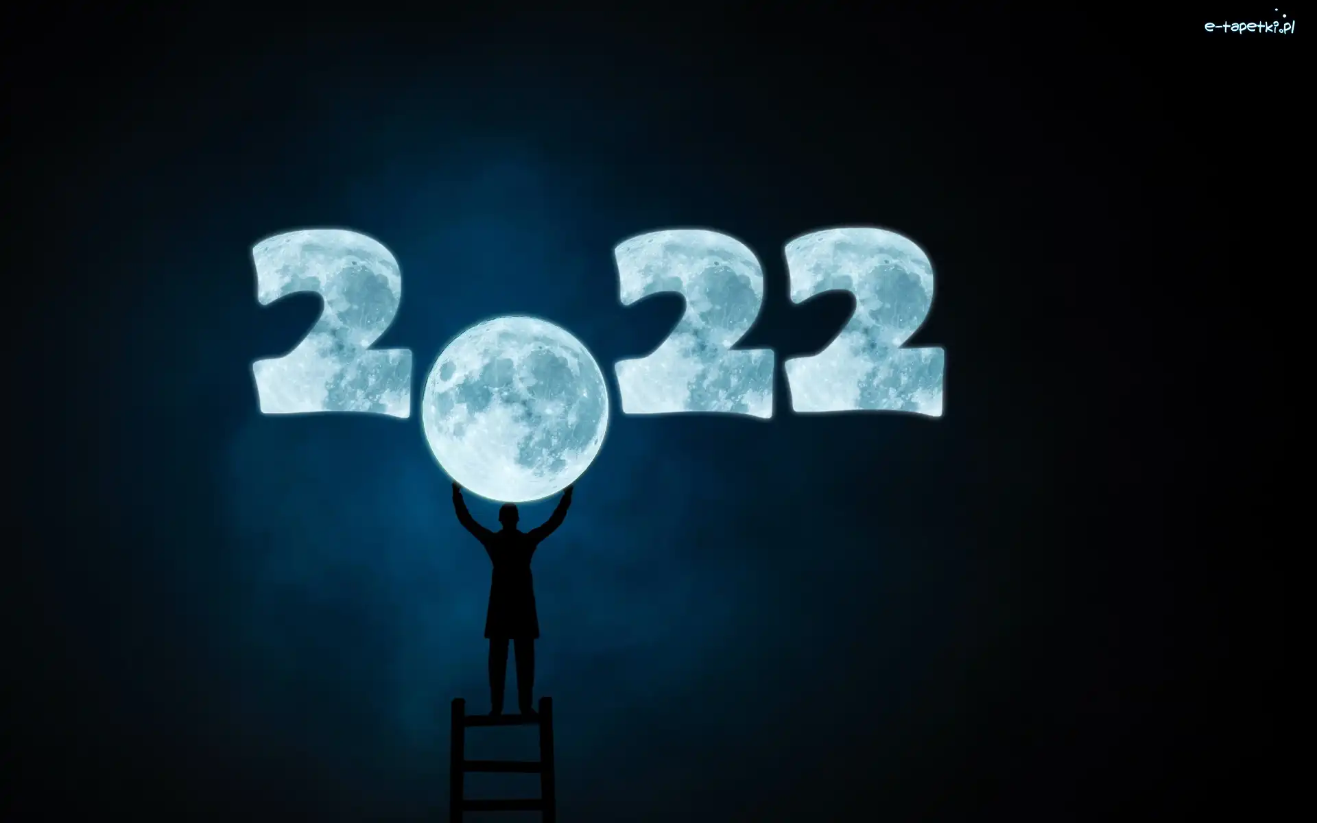 Nowy Rok, Noc, Księżyc, 2022, Drabina, Człowiek