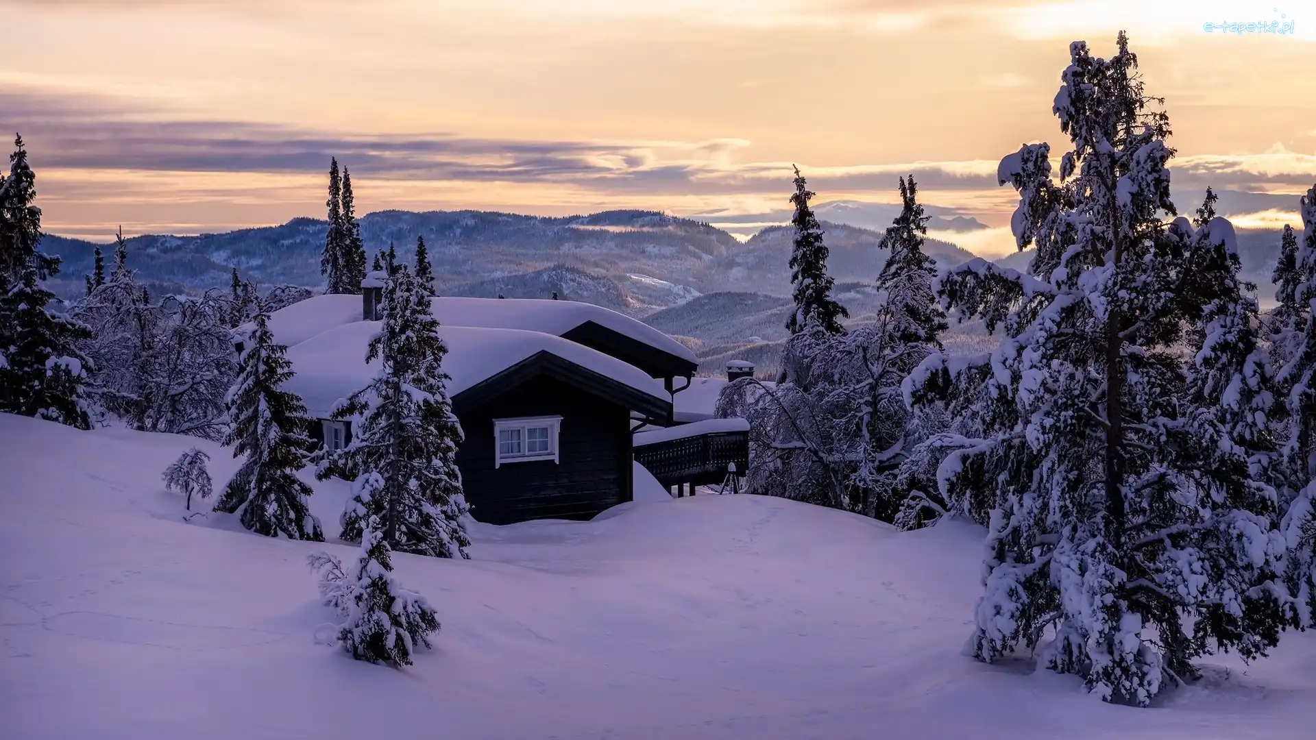 Norwegia, Domy, Drzewa, Góry, Zima, Valdres, Śnieg