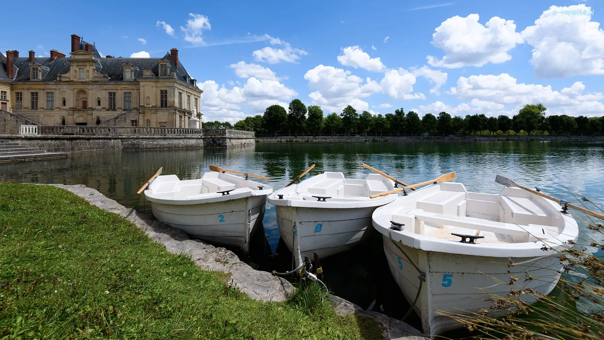 Fontainebleau, Łódki, Pałac, Francja, Trzy, Staw