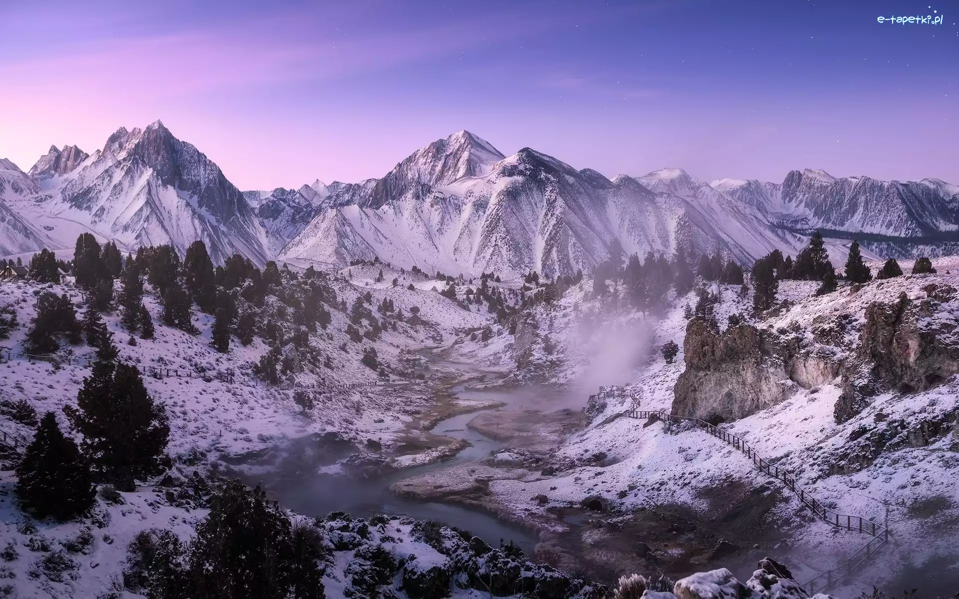 Dolina, Stany Zjednoczone, Rzeka, Hrabstwo Mono, Inyo National Forest, Miejscowość Mammoth Lakes, Zima, Lasy państwowe, Góry, Kalifornia, Hot Creek