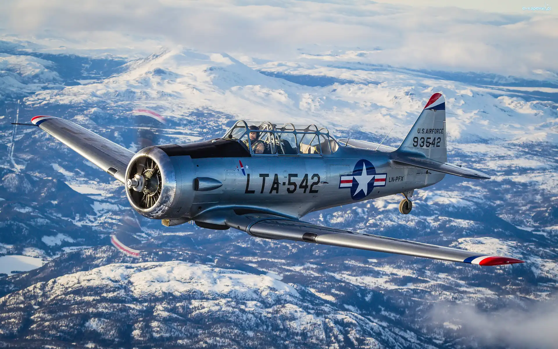Lot, North American T-6 Texan, Samolot, Śnieg, Góry