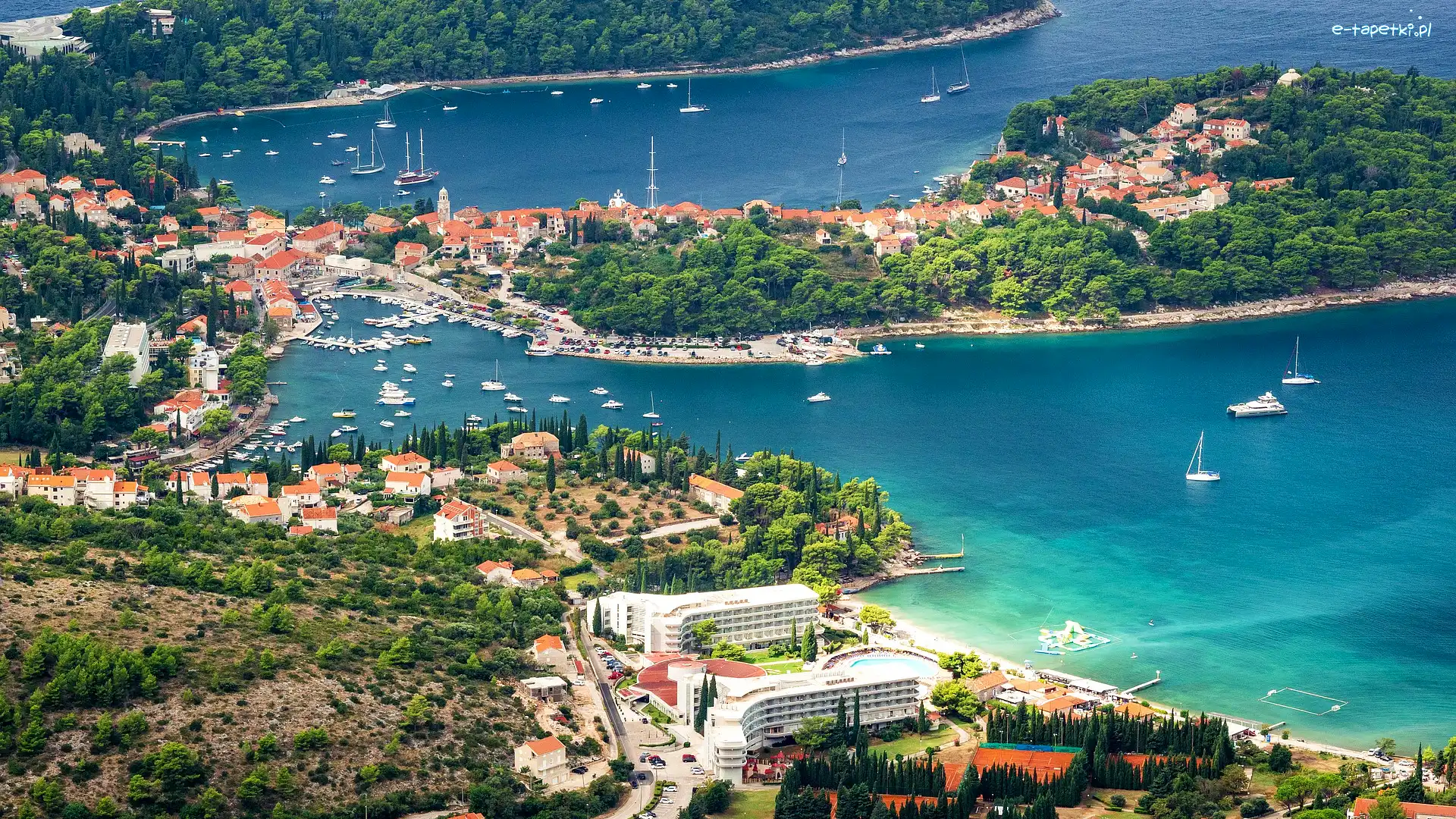 Morze, Żaglówki, Przystań, Domy, Remisens Hotel Albatros, Chorwacja, Cavtat, Motorówki, Zatoki