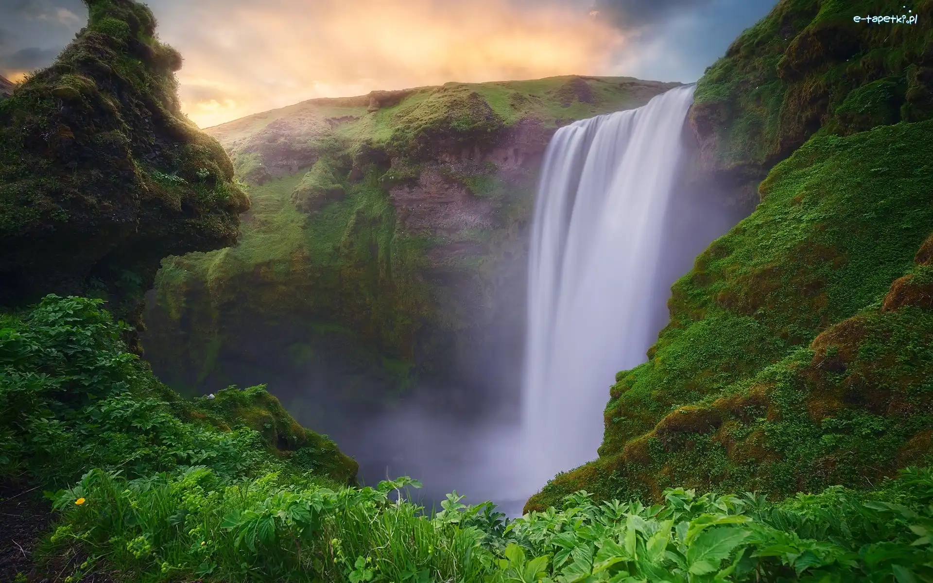 Islandia, Roślinność, Wodospad Skogafoss