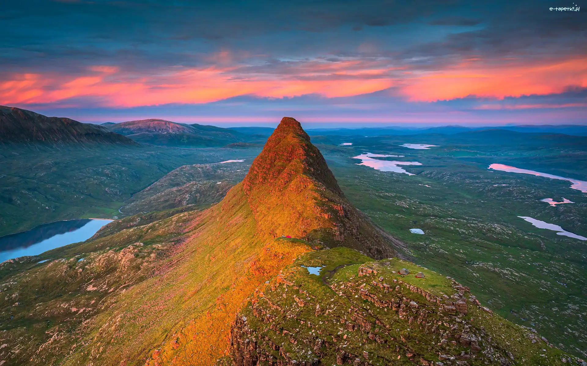 Szkocja, Góra Suilven, Góry, Niebo, Jeziora