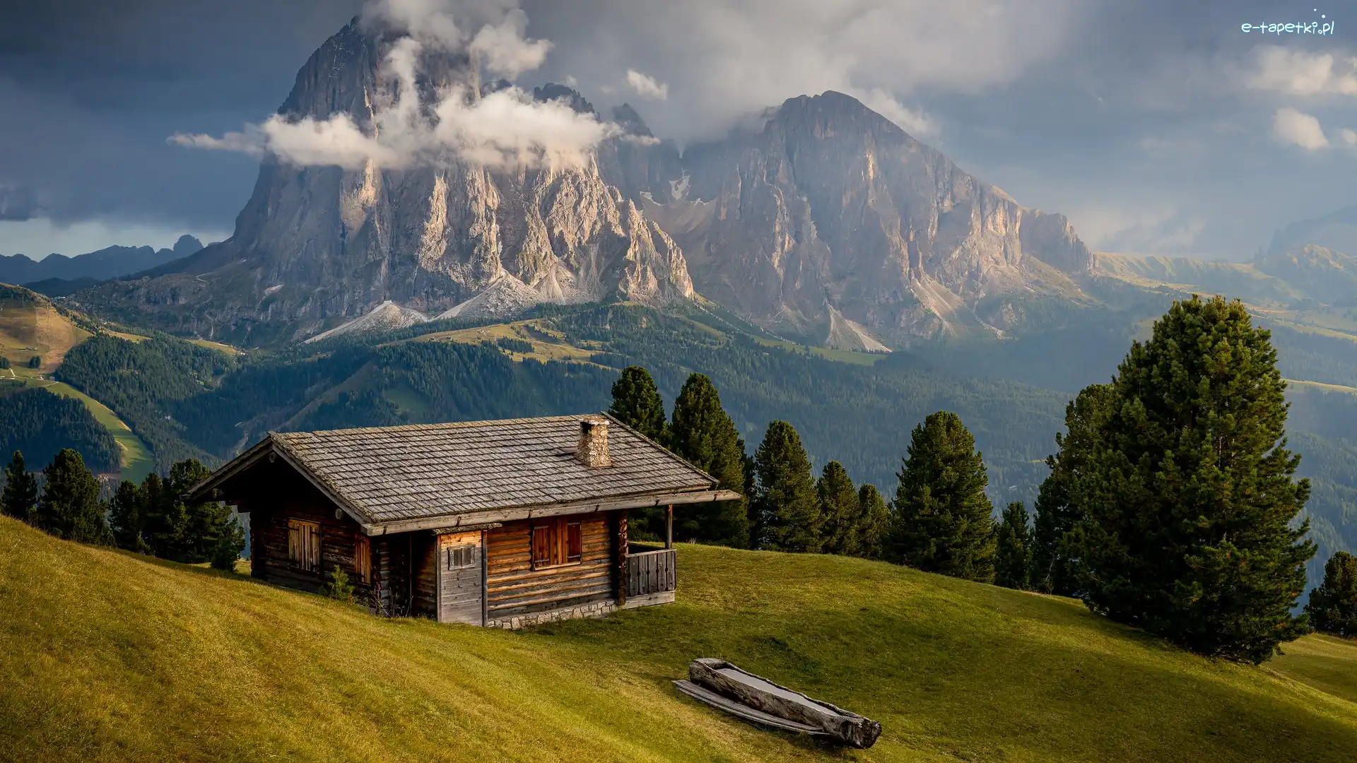 Dom, Drewniany, Dolina, Dolomity, Góry, Włochy, Gmina Santa Cristina Gherdeina, Val Gardena, Drzewa