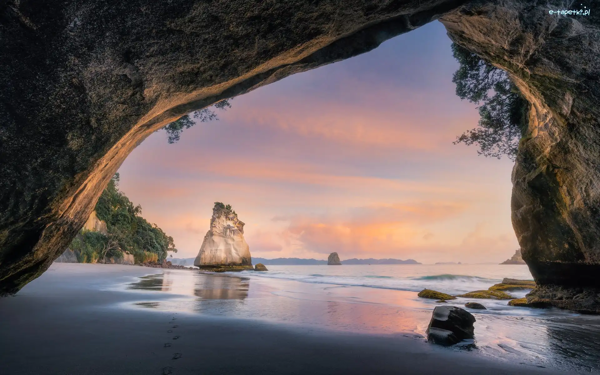 Cathedral Cove, Wybrzeże, Nowa Zelandia, Region Waikato, Jaskinia, Skały, Półwysep Coromandel, Morze