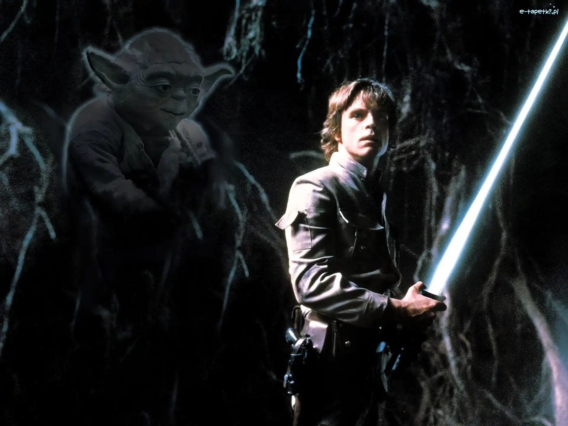 Star Wars, mężczyzna, Yoda, noc, laser