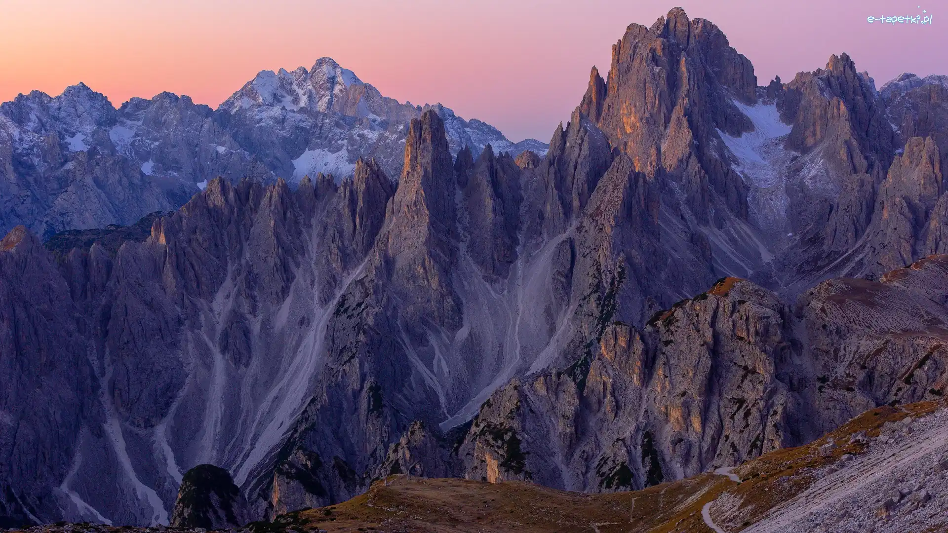 Niebo, Skały, Różowe, Włochy, Dolomity, Góry