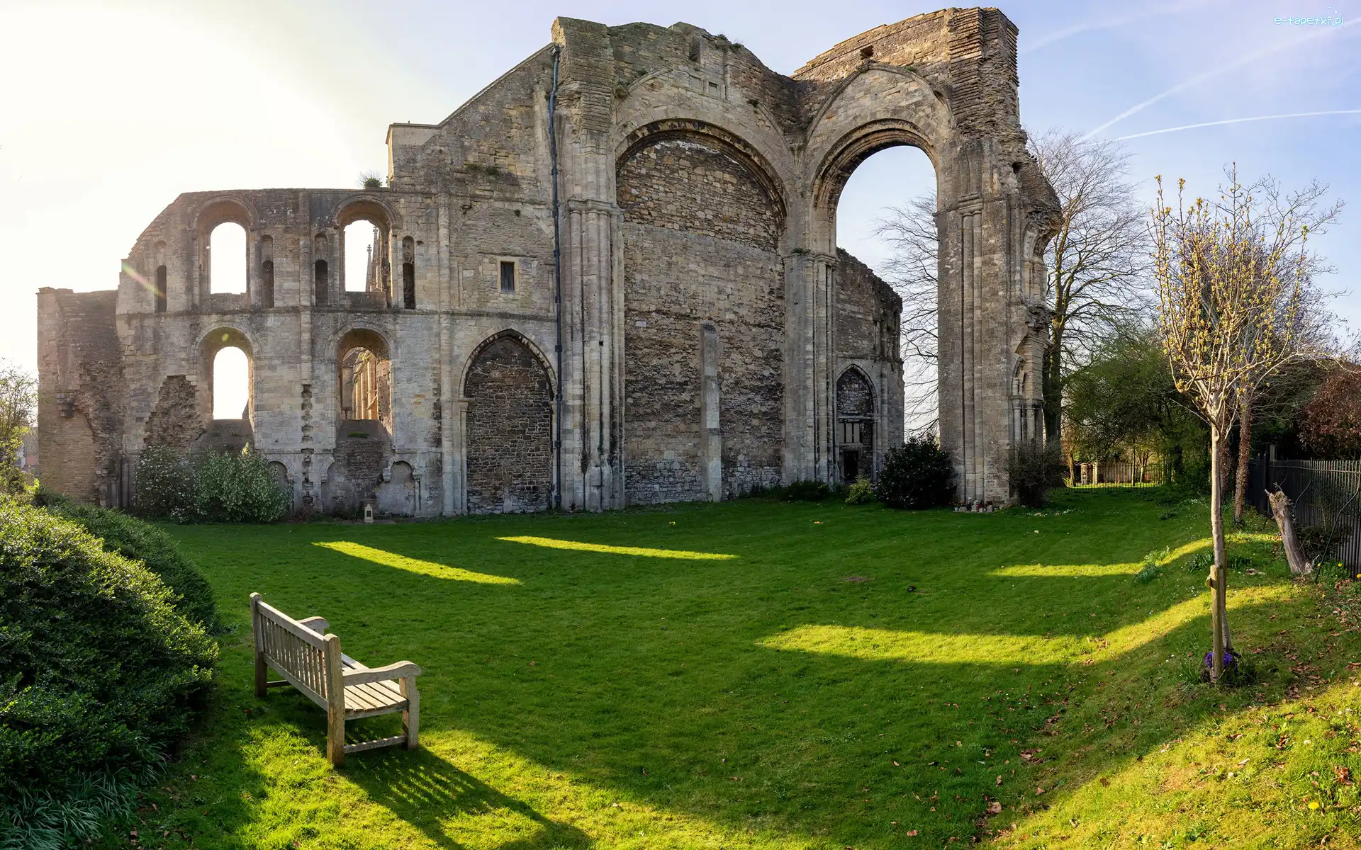 Ławka, Ruiny, Kościół, Malmesbury, Anglia, Trawa, Malmesbury Abbey